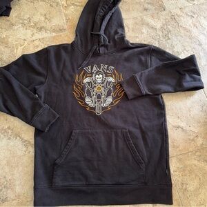Vans Charcoal Hoodie with Motorcycle Graphic flames sweatshirt Mens small